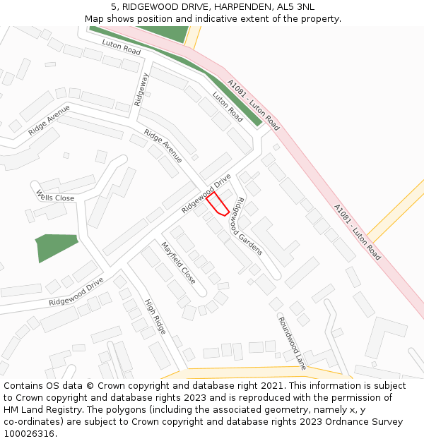 5, RIDGEWOOD DRIVE, HARPENDEN, AL5 3NL: Location map and indicative extent of plot