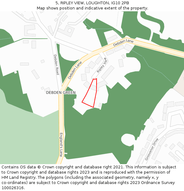 5, RIPLEY VIEW, LOUGHTON, IG10 2PB: Location map and indicative extent of plot