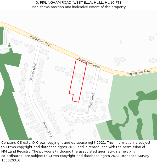 5, RIPLINGHAM ROAD, WEST ELLA, HULL, HU10 7TS: Location map and indicative extent of plot