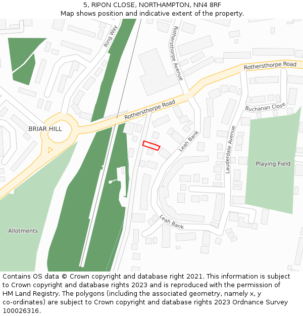 5, RIPON CLOSE, NORTHAMPTON, NN4 8RF: Location map and indicative extent of plot