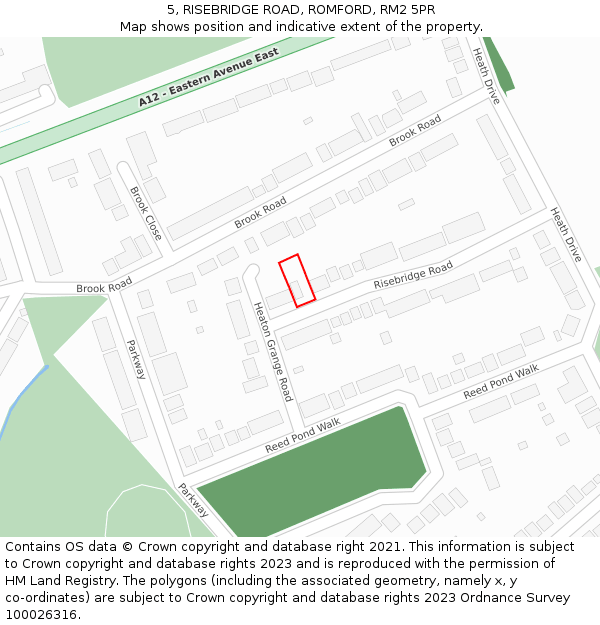 5, RISEBRIDGE ROAD, ROMFORD, RM2 5PR: Location map and indicative extent of plot