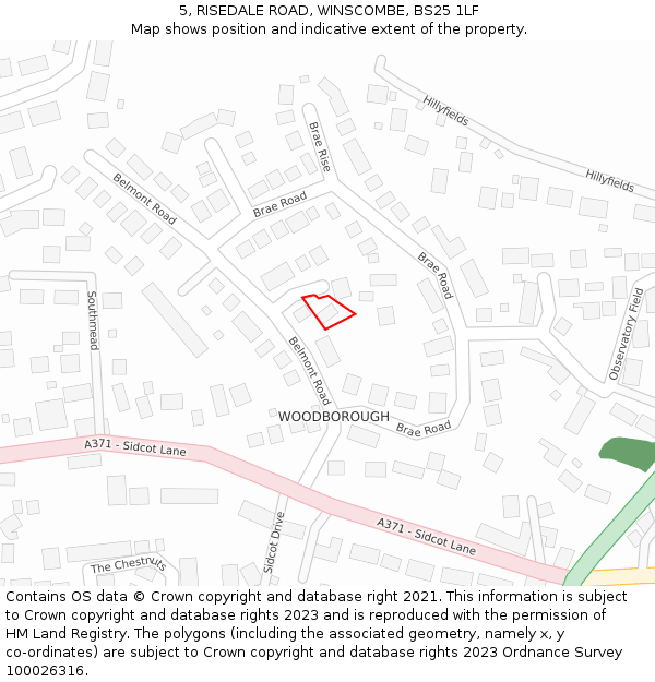 5, RISEDALE ROAD, WINSCOMBE, BS25 1LF: Location map and indicative extent of plot