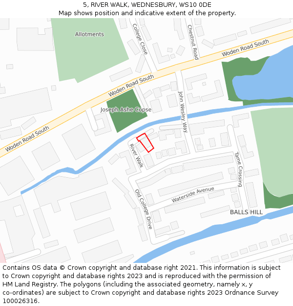 5, RIVER WALK, WEDNESBURY, WS10 0DE: Location map and indicative extent of plot