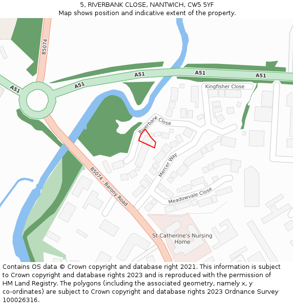 5, RIVERBANK CLOSE, NANTWICH, CW5 5YF: Location map and indicative extent of plot