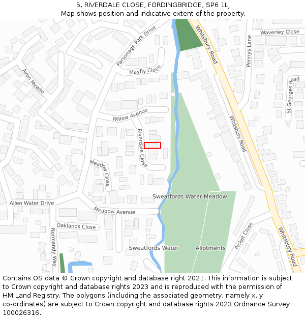 5, RIVERDALE CLOSE, FORDINGBRIDGE, SP6 1LJ: Location map and indicative extent of plot