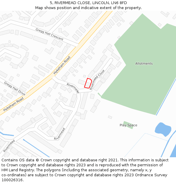 5, RIVERMEAD CLOSE, LINCOLN, LN6 8FD: Location map and indicative extent of plot