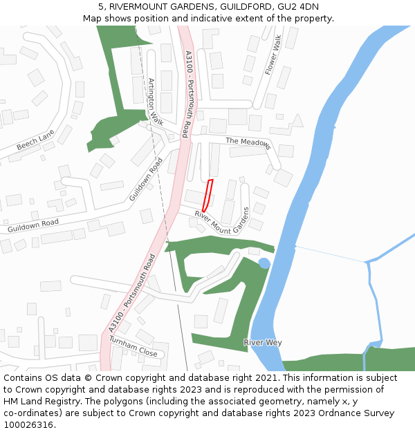 5, RIVERMOUNT GARDENS, GUILDFORD, GU2 4DN: Location map and indicative extent of plot