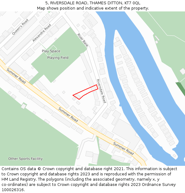 5, RIVERSDALE ROAD, THAMES DITTON, KT7 0QL: Location map and indicative extent of plot