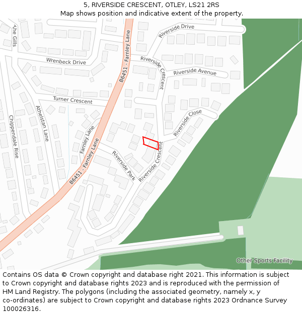 5, RIVERSIDE CRESCENT, OTLEY, LS21 2RS: Location map and indicative extent of plot