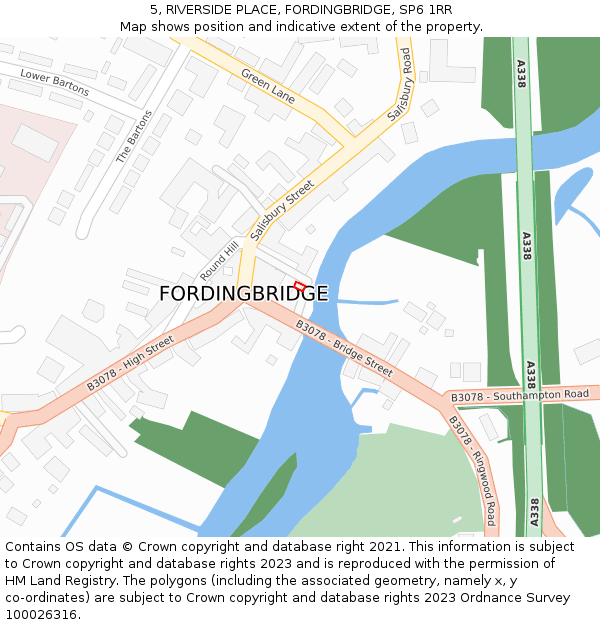 5, RIVERSIDE PLACE, FORDINGBRIDGE, SP6 1RR: Location map and indicative extent of plot