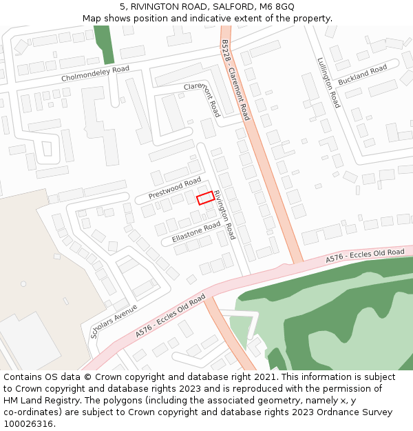 5, RIVINGTON ROAD, SALFORD, M6 8GQ: Location map and indicative extent of plot