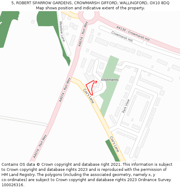 5, ROBERT SPARROW GARDENS, CROWMARSH GIFFORD, WALLINGFORD, OX10 8DQ: Location map and indicative extent of plot