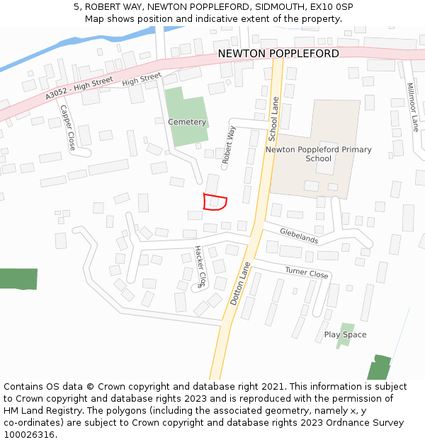 5, ROBERT WAY, NEWTON POPPLEFORD, SIDMOUTH, EX10 0SP: Location map and indicative extent of plot