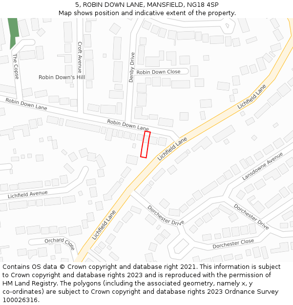 5, ROBIN DOWN LANE, MANSFIELD, NG18 4SP: Location map and indicative extent of plot