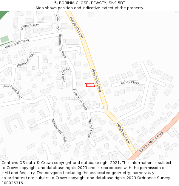 5, ROBINIA CLOSE, PEWSEY, SN9 5BT: Location map and indicative extent of plot