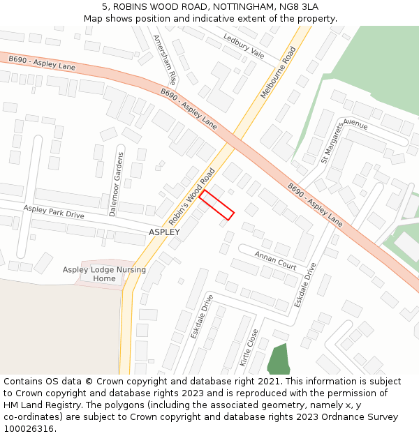 5, ROBINS WOOD ROAD, NOTTINGHAM, NG8 3LA: Location map and indicative extent of plot