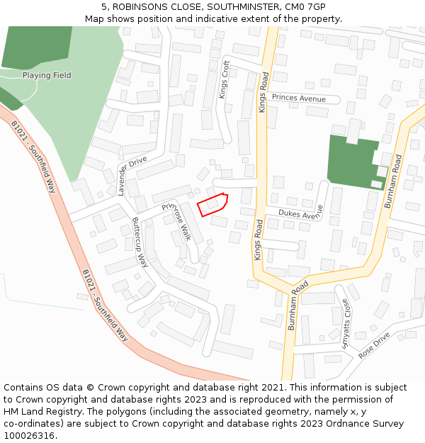 5, ROBINSONS CLOSE, SOUTHMINSTER, CM0 7GP: Location map and indicative extent of plot