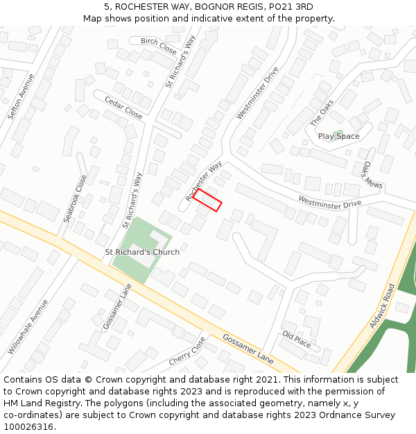 5, ROCHESTER WAY, BOGNOR REGIS, PO21 3RD: Location map and indicative extent of plot