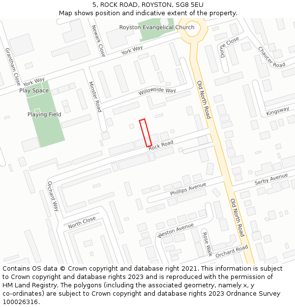 5, ROCK ROAD, ROYSTON, SG8 5EU: Location map and indicative extent of plot