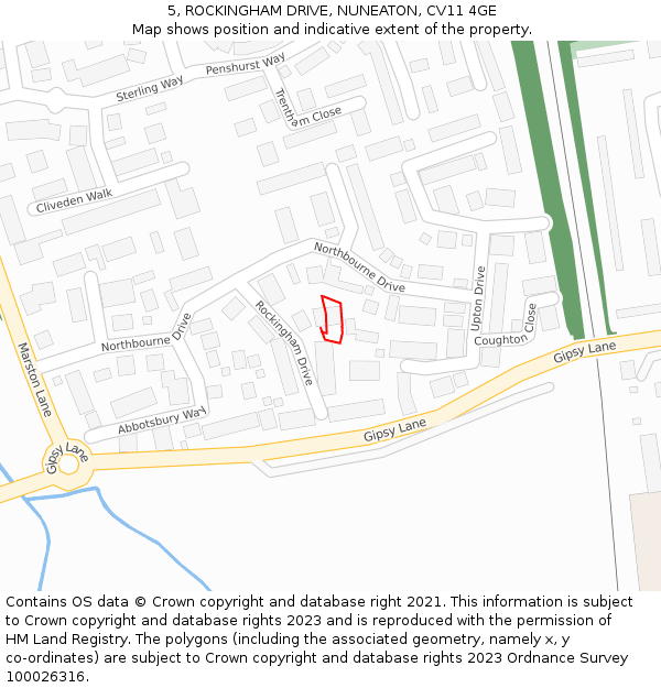 5, ROCKINGHAM DRIVE, NUNEATON, CV11 4GE: Location map and indicative extent of plot