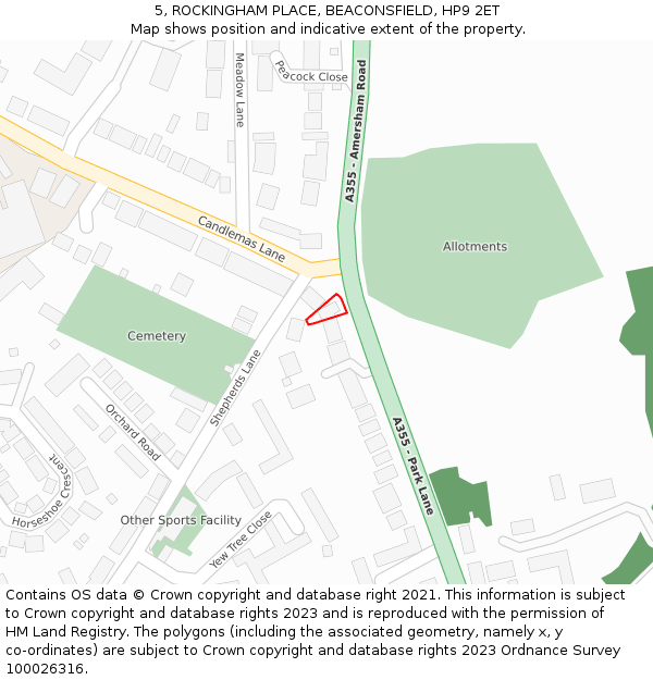 5, ROCKINGHAM PLACE, BEACONSFIELD, HP9 2ET: Location map and indicative extent of plot