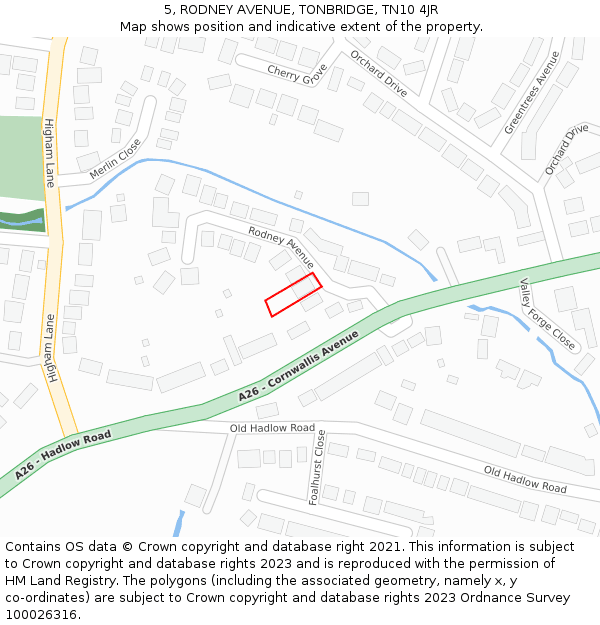 5, RODNEY AVENUE, TONBRIDGE, TN10 4JR: Location map and indicative extent of plot