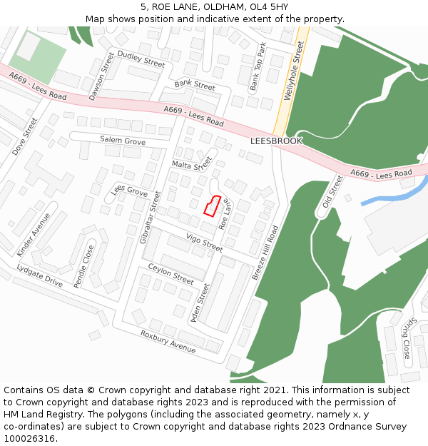 5, ROE LANE, OLDHAM, OL4 5HY: Location map and indicative extent of plot