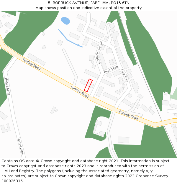 5, ROEBUCK AVENUE, FAREHAM, PO15 6TN: Location map and indicative extent of plot