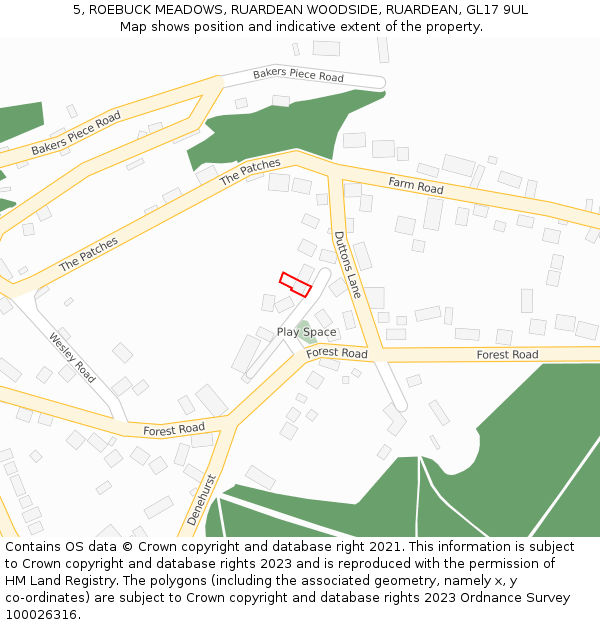 5, ROEBUCK MEADOWS, RUARDEAN WOODSIDE, RUARDEAN, GL17 9UL: Location map and indicative extent of plot