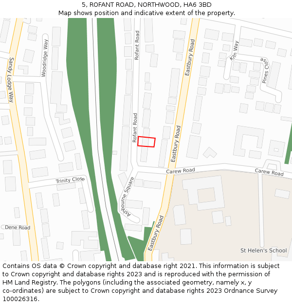 5, ROFANT ROAD, NORTHWOOD, HA6 3BD: Location map and indicative extent of plot