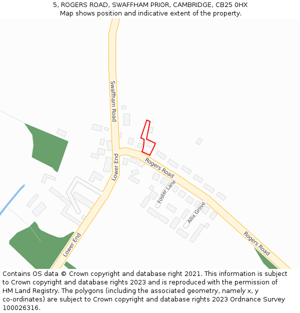 5, ROGERS ROAD, SWAFFHAM PRIOR, CAMBRIDGE, CB25 0HX: Location map and indicative extent of plot