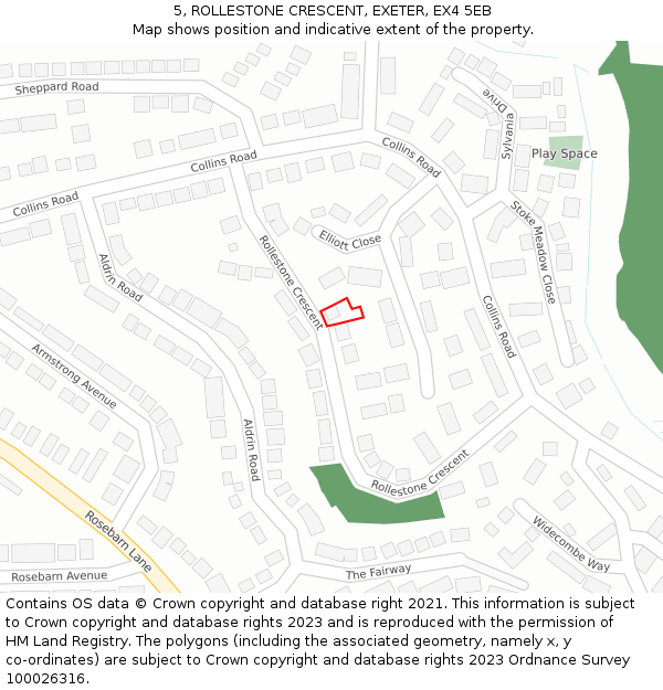 5, ROLLESTONE CRESCENT, EXETER, EX4 5EB: Location map and indicative extent of plot