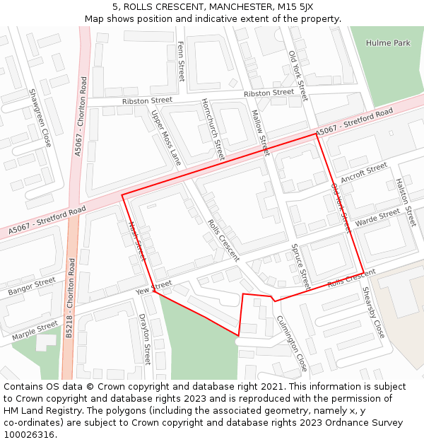 5, ROLLS CRESCENT, MANCHESTER, M15 5JX: Location map and indicative extent of plot