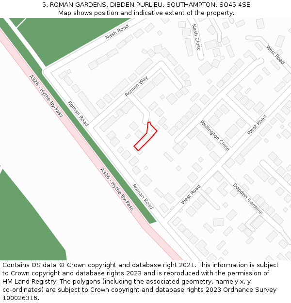 5, ROMAN GARDENS, DIBDEN PURLIEU, SOUTHAMPTON, SO45 4SE: Location map and indicative extent of plot