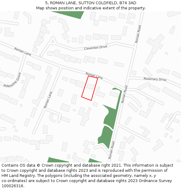 5, ROMAN LANE, SUTTON COLDFIELD, B74 3AD: Location map and indicative extent of plot