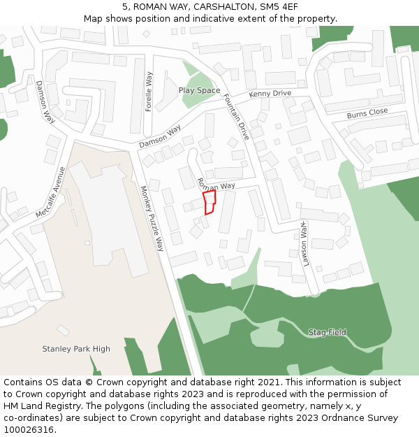 5, ROMAN WAY, CARSHALTON, SM5 4EF: Location map and indicative extent of plot