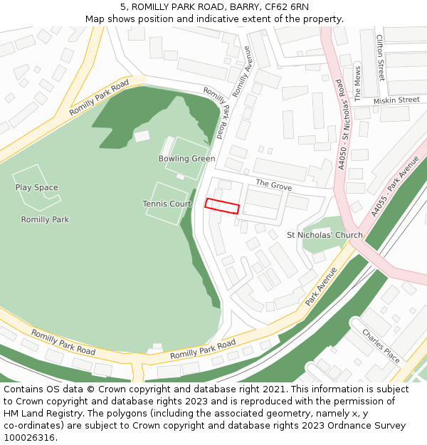 5, ROMILLY PARK ROAD, BARRY, CF62 6RN: Location map and indicative extent of plot