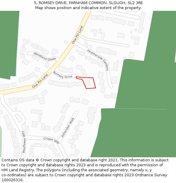 5, ROMSEY DRIVE, FARNHAM COMMON, SLOUGH, SL2 3RE: Location map and indicative extent of plot