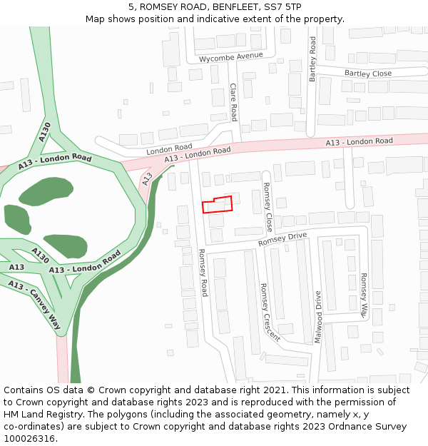 5, ROMSEY ROAD, BENFLEET, SS7 5TP: Location map and indicative extent of plot