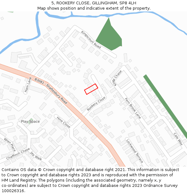 5, ROOKERY CLOSE, GILLINGHAM, SP8 4LH: Location map and indicative extent of plot