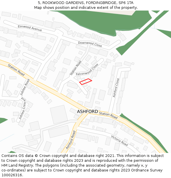 5, ROOKWOOD GARDENS, FORDINGBRIDGE, SP6 1TA: Location map and indicative extent of plot
