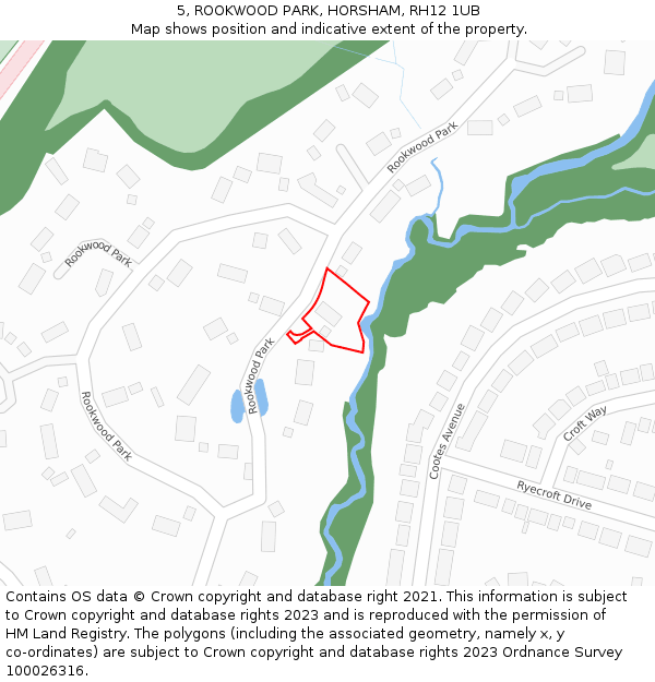5, ROOKWOOD PARK, HORSHAM, RH12 1UB: Location map and indicative extent of plot