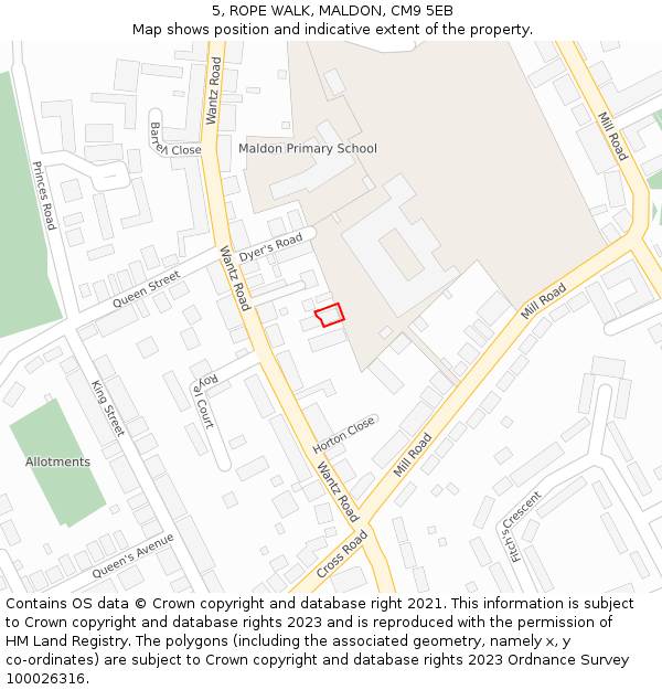5, ROPE WALK, MALDON, CM9 5EB: Location map and indicative extent of plot