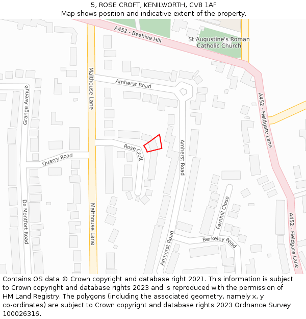 5, ROSE CROFT, KENILWORTH, CV8 1AF: Location map and indicative extent of plot