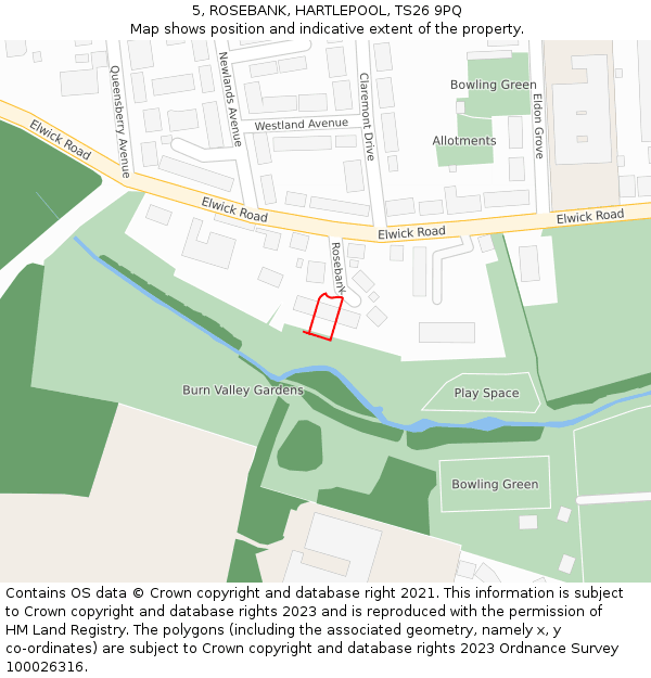 5, ROSEBANK, HARTLEPOOL, TS26 9PQ: Location map and indicative extent of plot