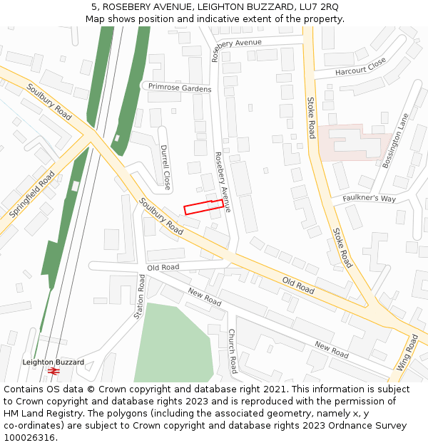 5, ROSEBERY AVENUE, LEIGHTON BUZZARD, LU7 2RQ: Location map and indicative extent of plot