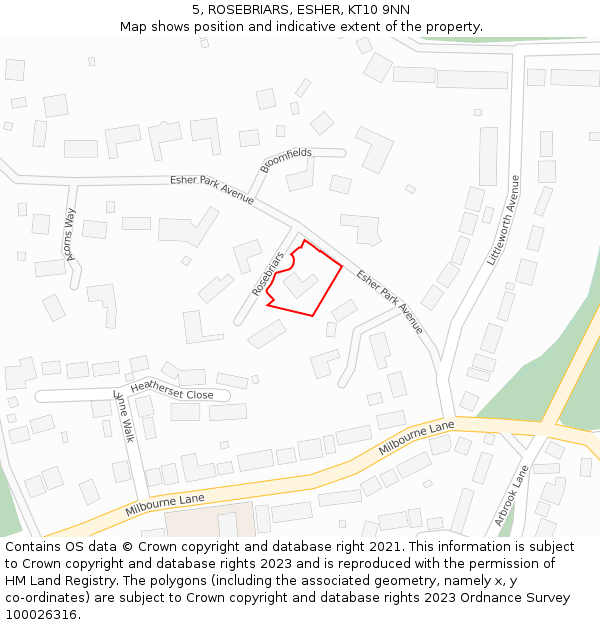 5, ROSEBRIARS, ESHER, KT10 9NN: Location map and indicative extent of plot