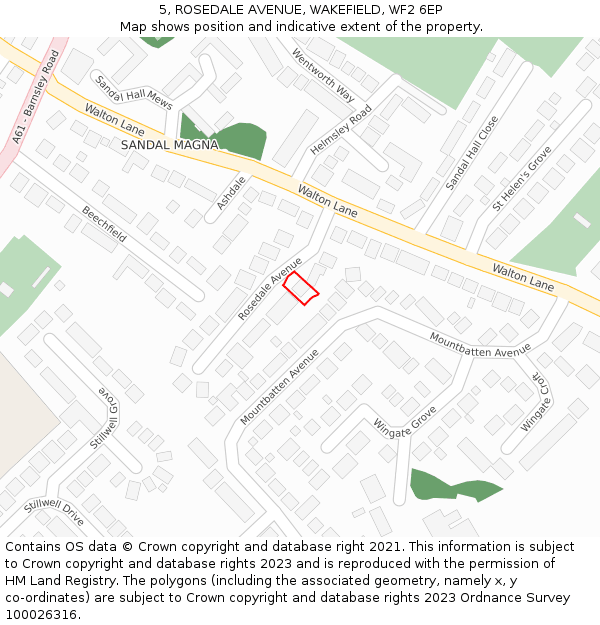 5, ROSEDALE AVENUE, WAKEFIELD, WF2 6EP: Location map and indicative extent of plot