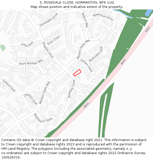 5, ROSEDALE CLOSE, NORMANTON, WF6 1UQ: Location map and indicative extent of plot