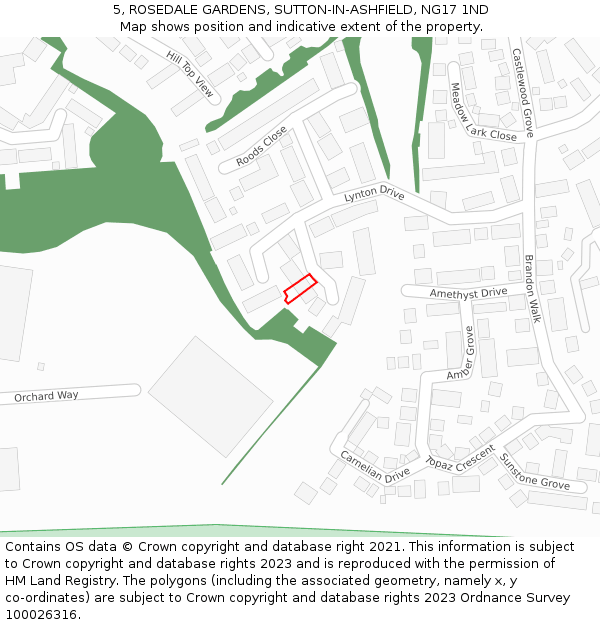 5, ROSEDALE GARDENS, SUTTON-IN-ASHFIELD, NG17 1ND: Location map and indicative extent of plot